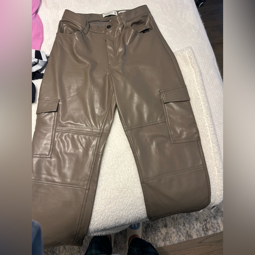 Abercrombie & Fitch Taupe Faux Leather Cargo Pants